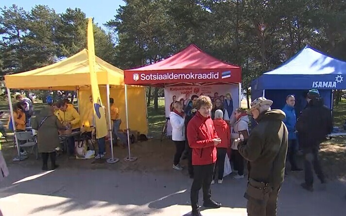 Estonian political party campaign tents.