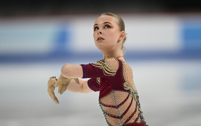 Maria Eliise Kaljuvere in Thursday's short program at the Junior World Championships at the Tondiraba Ice Hall.