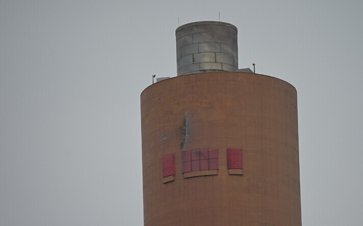 Damaged Auvere power station chimney.