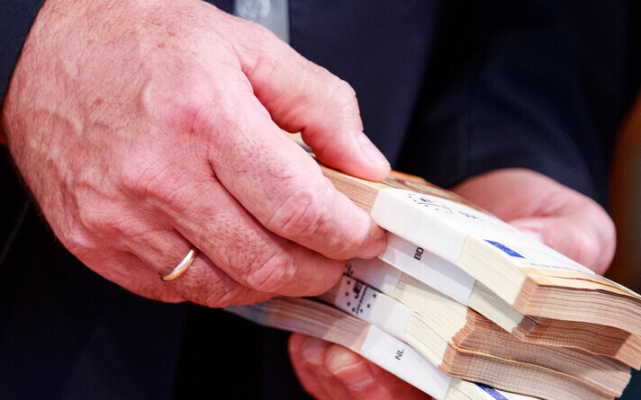 Stacks of euro bills.