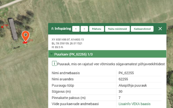 Official location data for a drilled well on a property in Estonia.