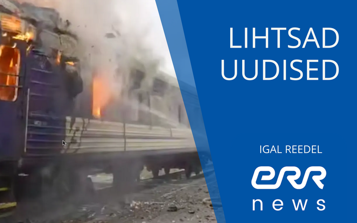 Lääne-Ukrainas droonitabamuse saanud rong.