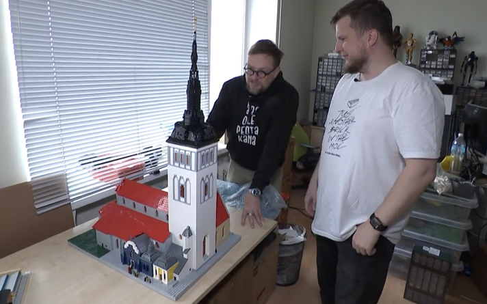 Tallinn’s St. Nicholas’ Church built from Lego pieces by Nikolai Mordan (right). The real church is currently a museum.