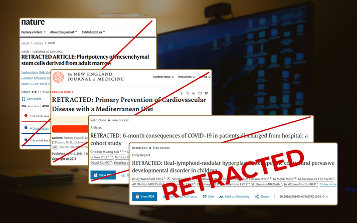 Screenshots of scientific papers collected by Retraction Watch that have been retracted from databases but have been cited thousands of times.