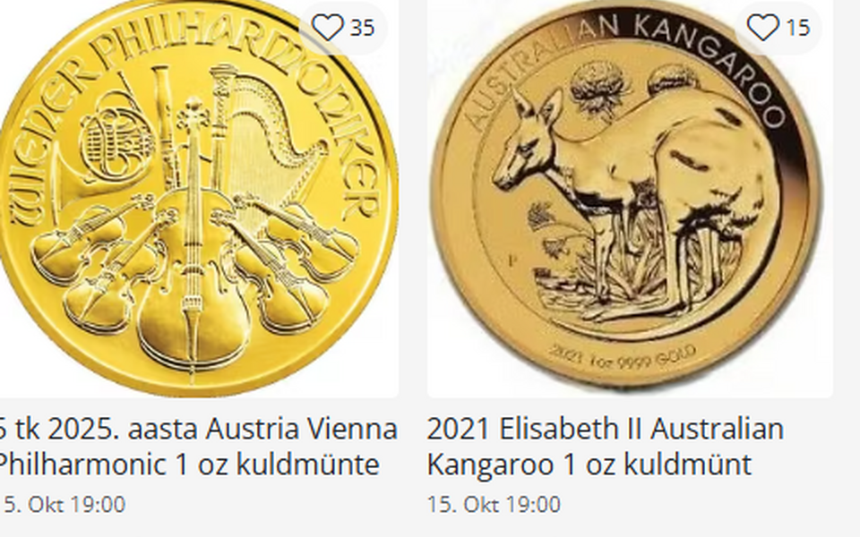 Oksjonil kuldm&uuml;ndid