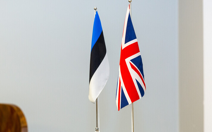 Flags of the U.K and Estonia.