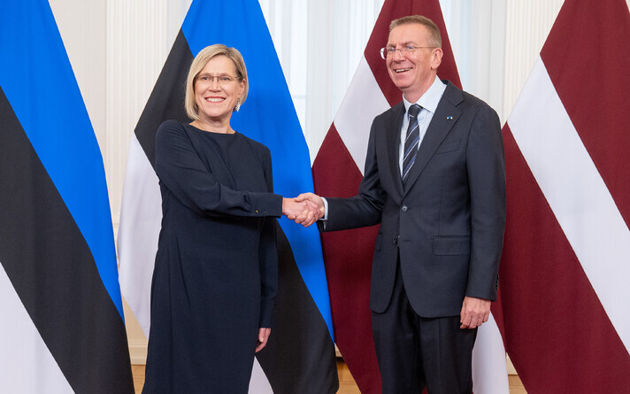 President Ülle Madise in Riga for her first foreign visit as head of state, meeting Latvian President Edgars Rinkevičs.