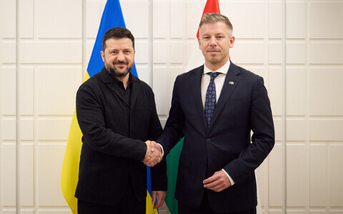 Ukraina president Volod&otilde;m&otilde;r Zelenski ja Ungari peaminister Peter Magyar (paremal).