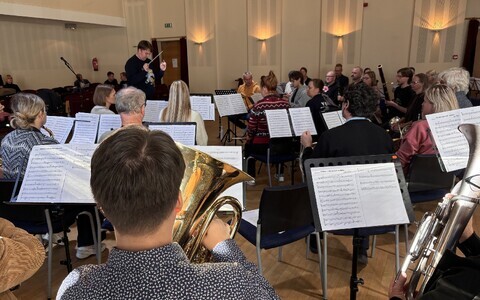 Wind orchestra rehearsal.