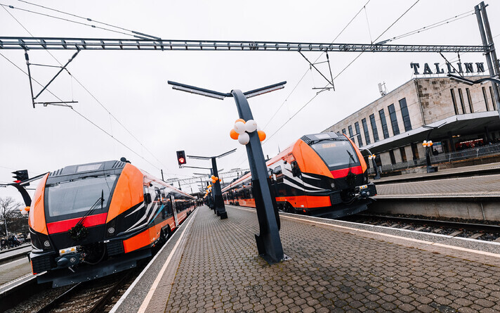 Elron's new Škoda passenger trains in Tallinn. November 29, 2025.