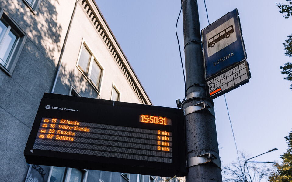 Electronic information display at a Tallinn bus stop.
