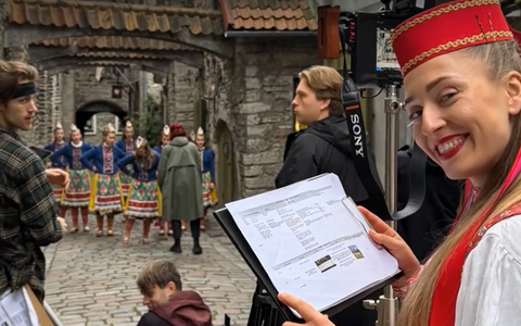 Dancers from the Estonian folk dance troupe Soveldaja filming their "Born from Culture" video to Atlanta rapper Future's "Mask Off." 2026.