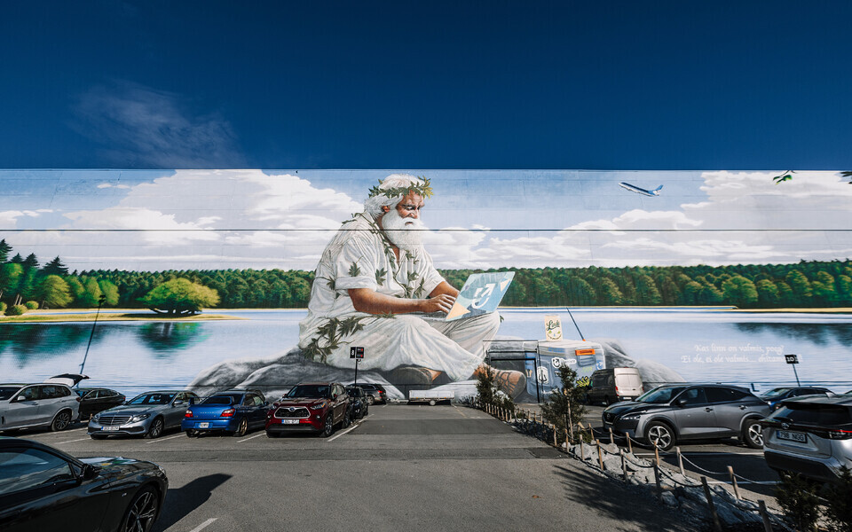 Sboy's massive new wall mural, "The Old Man of &Uuml;lemiste in the Lake Office," in Tallinn. October 2026.
