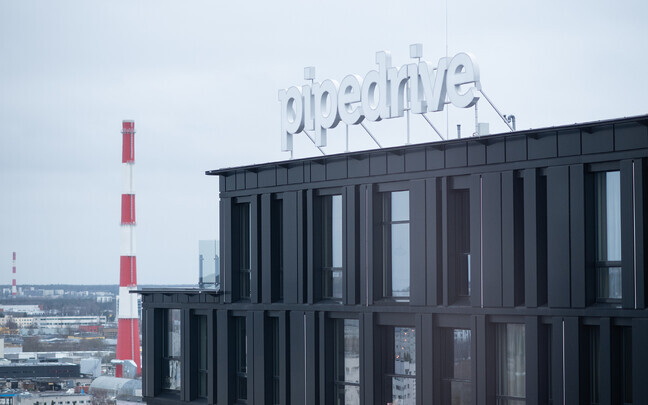 Signage atop Pipedrive's Tallinn office.